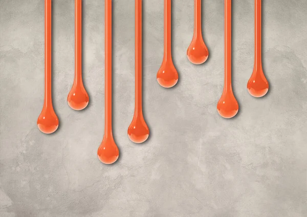 Oranje Inkt Druppels Geïsoleerd Lichte Betonnen Muur Horizontaal Behang Illustratie — Stockfoto