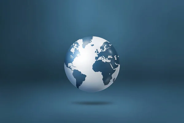 世界地图 世界地图 漂浮在蓝色的背景上 3D孤立的插图 横向模板 — 图库照片
