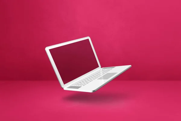 Leere Computer Laptops Schweben Über Einem Rosafarbenen Hintergrund Isolierte Illustration — Stockfoto
