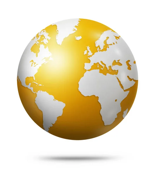 Yellow Earth Globe Isolated White Background Illustration — Stock Photo, Image