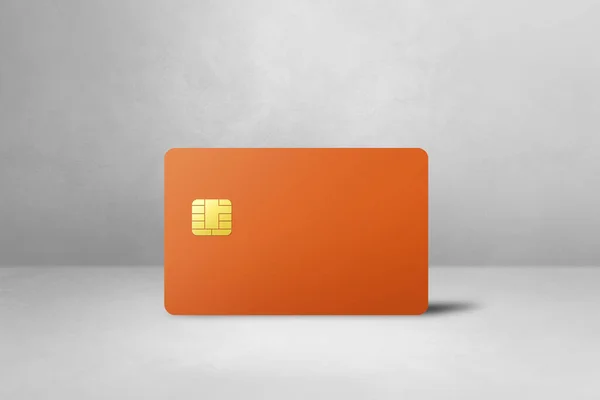橙色信用卡模板白色混凝土背景 3D插图 — 图库照片