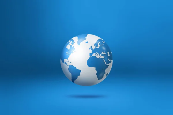 Globo Mundial Mapa Terrestre Flutuando Sobre Fundo Azul Ilustração Isolada — Fotografia de Stock