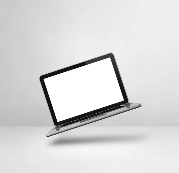 Blank Computer Laptop Floating White Background Isolated Illustration Square Template — Stock Photo, Image