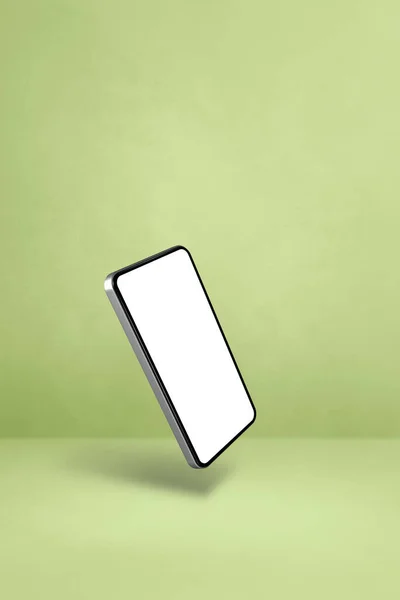Czysty Smartfon Unoszący Się Zielonym Tle Pojedyncza Ilustracja Wzór Pionowy — Zdjęcie stockowe