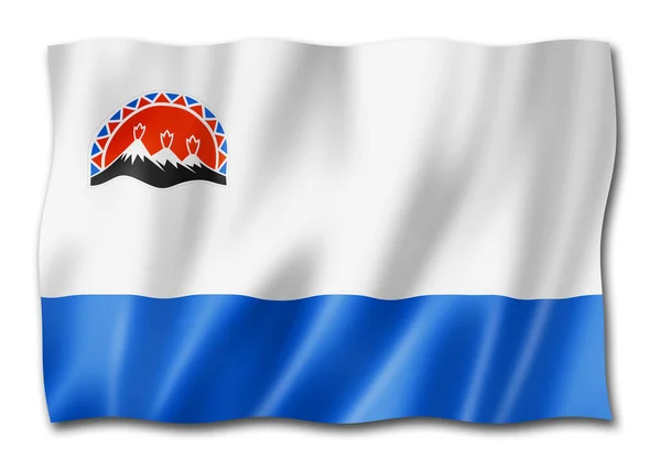Камчатский Штат Край Флаг Россия Размахивает Баннерной Коллекцией Иллюстрация — стоковое фото