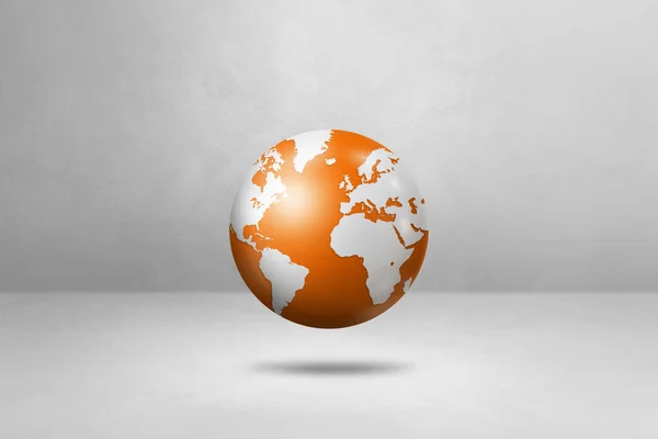 Világgömb Narancssárga Földtérkép Fehér Háttér Felett Lebegve Elszigetelt Illusztráció Vízszintes — Stock Fotó