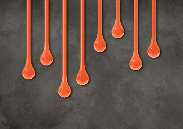 Oranje Inkt Druppels Geïsoleerd Donkere Betonnen Muur Horizontaal Behang Illustratie — Stockfoto