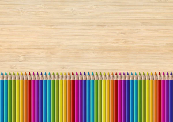 木製の背景に隔離された色鉛筆セット 横壁紙 — ストック写真