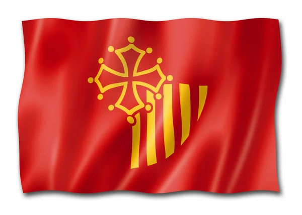 Bandiera Languedoc Roussillon Region Francia Collezione Striscioni Sventolanti Illustrazione — Foto Stock