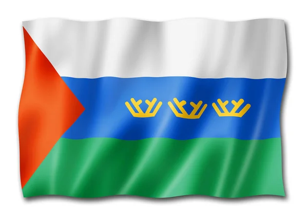 Tyumen Stat Oblast Flag Rusland Vinker Banner Samling Illustration - Stock-foto