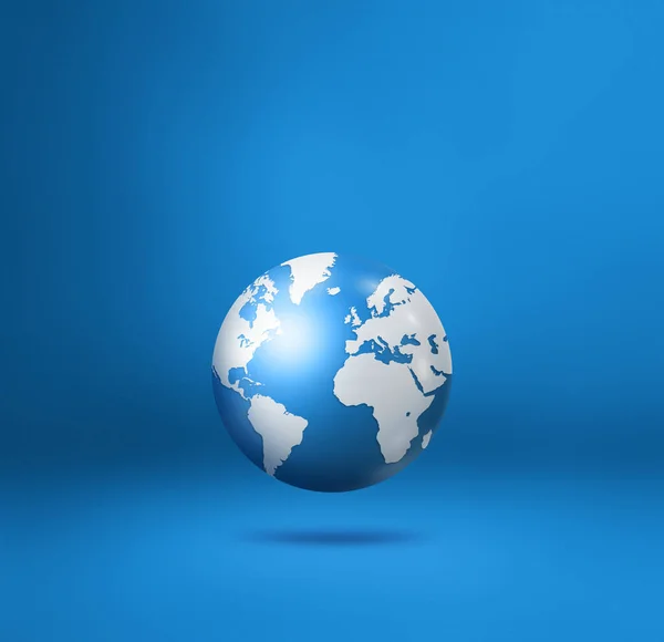 世界地図地球地図青い背景の上に浮かんでる 3D分離イラスト 正方形のテンプレート — ストック写真