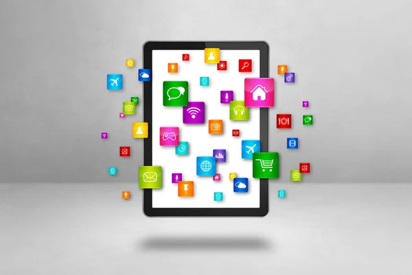 Flying Icons Tablet Cloud Computing Concept Illustration Isolated White Background — Stock Photo, Image