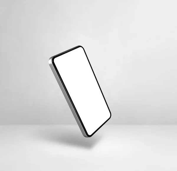 Κενό Smartphone Που Επιπλέει Λευκό Φόντο Απομονωμένη Απεικόνιση Τετράγωνο Πρότυπο — Φωτογραφία Αρχείου