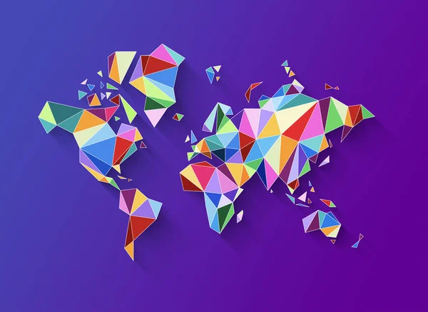 世界地图是由五彩斑斓的多边形制成的 在紫色背景上孤立的3D插图 — 图库照片