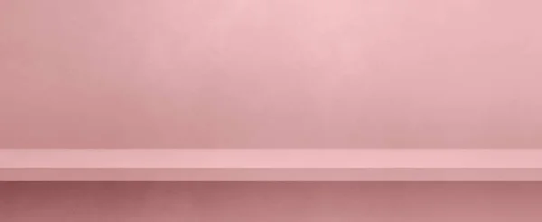 Leeres Regal Auf Einer Hellrosa Betonwand Hintergrundvorlage Szene Horizontale Banner — Stockfoto