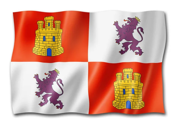 Castilië Leon Vlag Spanje Zwaaiend Banner Collectie Illustratie — Stockfoto