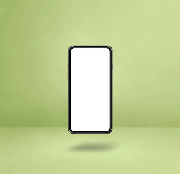 Czysty Smartfon Unoszący Się Zielonym Tle Pojedyncza Ilustracja Wzór Kwadratowy — Zdjęcie stockowe