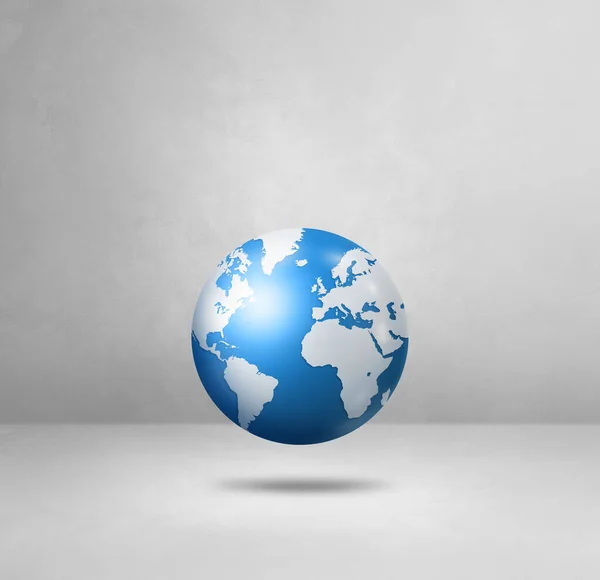 世界地图 蓝色的地球 漂浮在白色的背景上 3D孤立的插图 正方形模板 — 图库照片