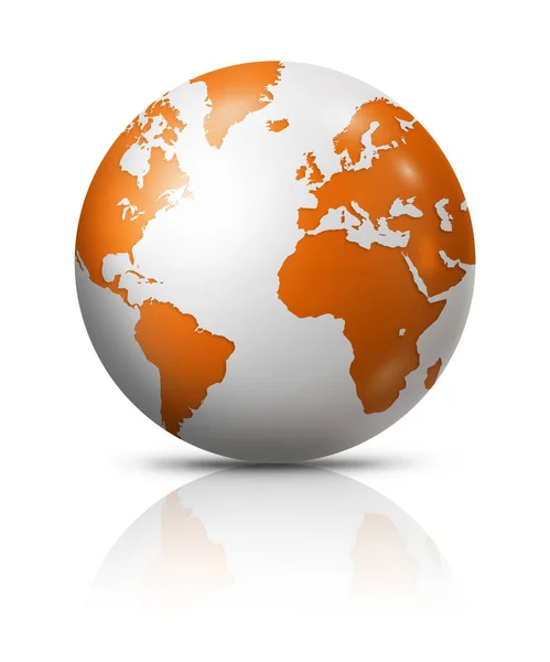 橙色的地球被白色背景隔离了 3D插图 — 图库照片