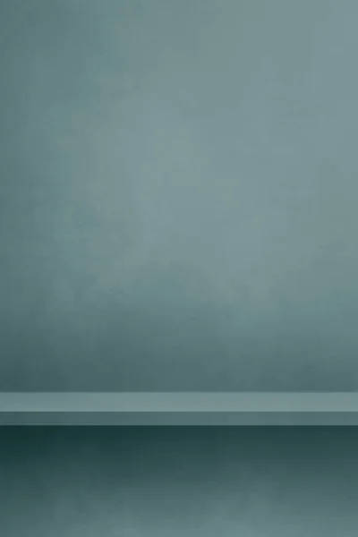 Пустая Полка Голубой Серой Бетонной Стене Фоновый Шаблон Сцены Вертикальный — стоковое фото