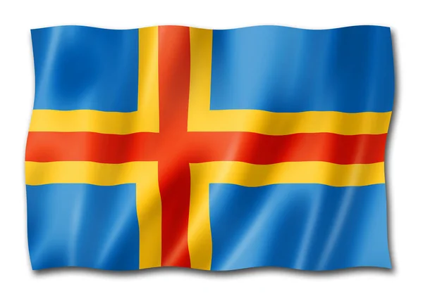 Bandeira Das Ilhas Aland Finlândia Acenando Coleção Banners Ilustração — Fotografia de Stock