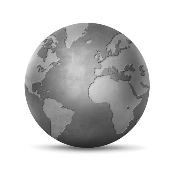 Betonnen Wereldbol Geïsoleerd Witte Achtergrond Symbool Van Gedevitaliseerde Aarde Illustratie — Stockfoto