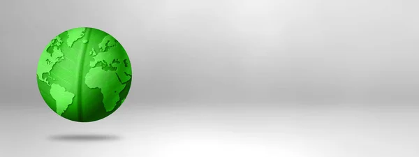 緑の葉の世界白の背景に隔離された地球 環境保護のシンボル 3Dイラスト — ストック写真