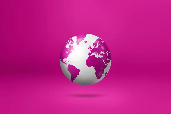 Мировой Шар Карта Земли Плавающий Розовом Фоне Изолированная Иллюстрация Горизонтальный — стоковое фото