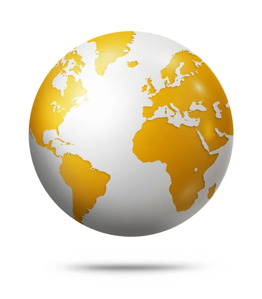 Globe Terrestre Jaune Isolé Sur Fond Blanc Illustration — Photo