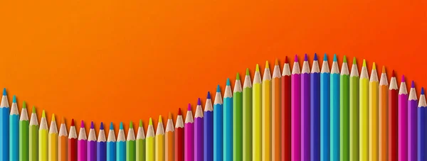 Színű Ceruza Készlet Elszigetelt Narancs Panoráma Banner Háttér — Stock Fotó