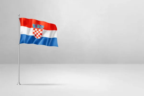 Σημαία Κροατίας Τρισδιάστατη Απεικόνιση Απομονωμένη Φόντο Λευκού Τσιμεντένιου Τοίχου — Φωτογραφία Αρχείου