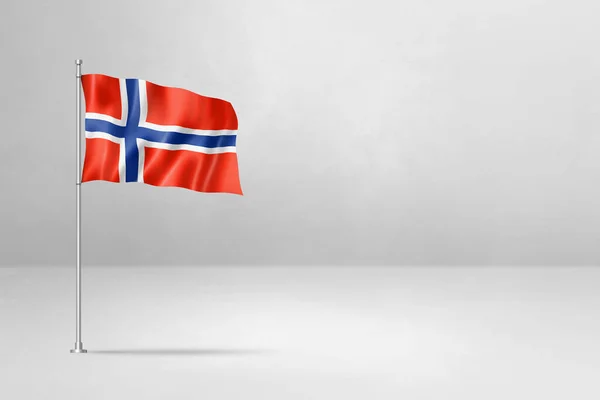 ノルウェーの旗 3Dイラスト 白いコンクリート壁の背景に隔離された — ストック写真