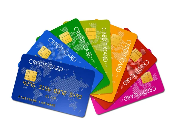 Красочные Кредитные Карты Изолированы Белом Фоне Иллюстрация — стоковое фото