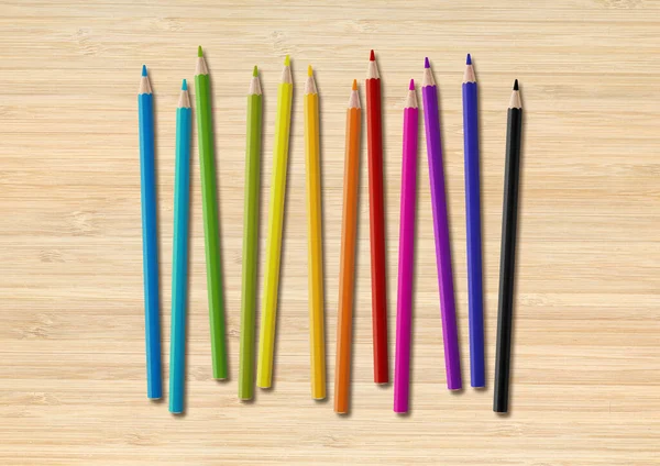 Colored Pencil Set Isolated Wooden Background Horizontal Wallpaper — Stock Photo, Image