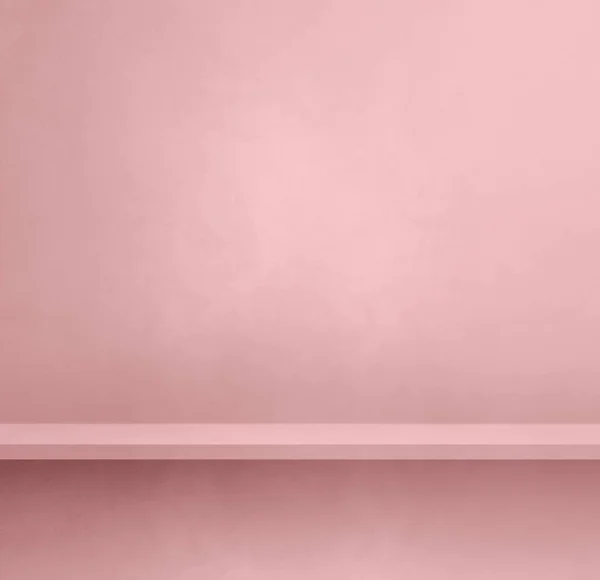 Leeres Regal Auf Einer Hellrosa Betonwand Hintergrundvorlage Szene Quadratische Attrappe — Stockfoto