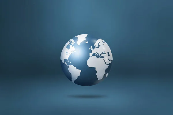 世界地图 世界地图 漂浮在蓝色的背景上 3D孤立的插图 横向模板 — 图库照片