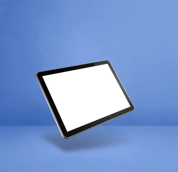Prázdný Počítač Tabletu Plovoucí Nad Modrým Pozadím Izolovaná Ilustrace Šablona — Stock fotografie