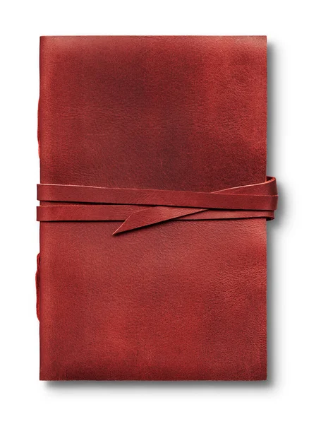 Παλιά Φοριέται Κόκκινο Δερμάτινο Σημειωματάριο Απομονώνονται Λευκό Φόντο Έκλεισε Μια — Φωτογραφία Αρχείου