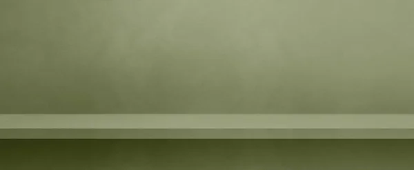 カーキ色のコンクリートの壁に空の棚 背景テンプレートシーン 水平バナーモックアップ — ストック写真