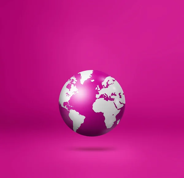 World globe, earth map, floating over a pink background. 3D isolated illustration. Square template
