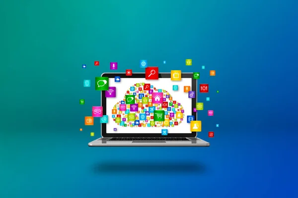 Symbole Und Symbole Für Cloud Computing Auf Einem Laptop Illustration — Stockfoto