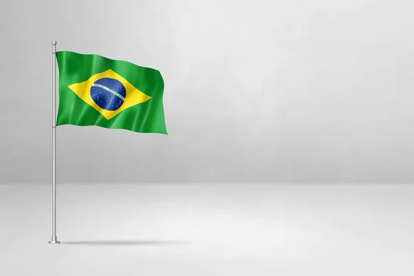 ブラジルの旗 白いコンクリート壁の背景に隔離された3Dイラスト — ストック写真