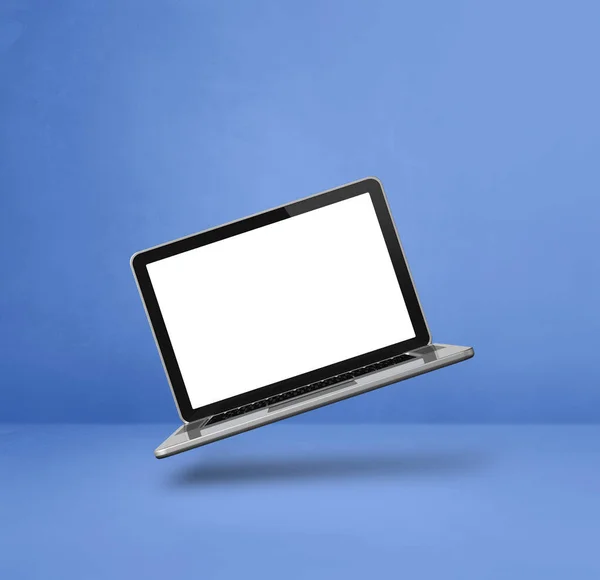 青い背景に浮かぶ空白のコンピュータのラップトップ 3D分離イラスト 正方形のテンプレート — ストック写真