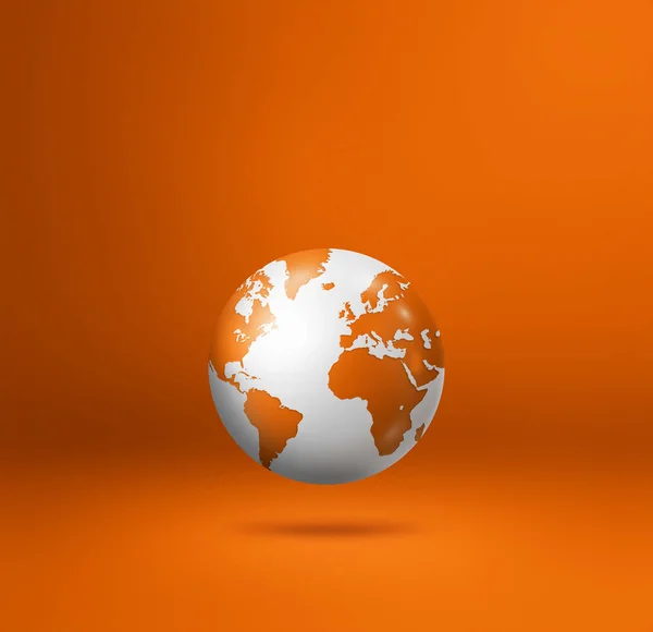 Globe Terrestre Carte Terre Flottant Sur Fond Orange Illustration Isolée — Photo