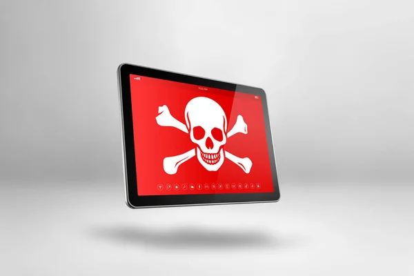 Tablet Digital Con Símbolo Pirata Pantalla Concepto Hackeo Virus Ilustración — Foto de Stock