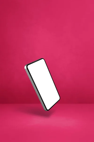 Пустой Смартфон Плавает Розовом Фоне Изолированная Иллюстрация Вертикальный Шаблон — стоковое фото
