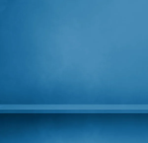 Üres Polc Egy Kék Betonfalon Háttérsablonjelenet Négyzet Alakú Modell — Stock Fotó