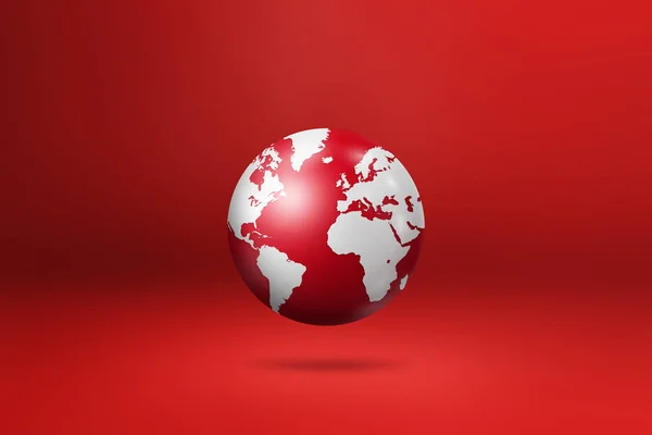 Globo Del Mondo Mappa Della Terra Fluttuante Uno Sfondo Rosso — Foto Stock