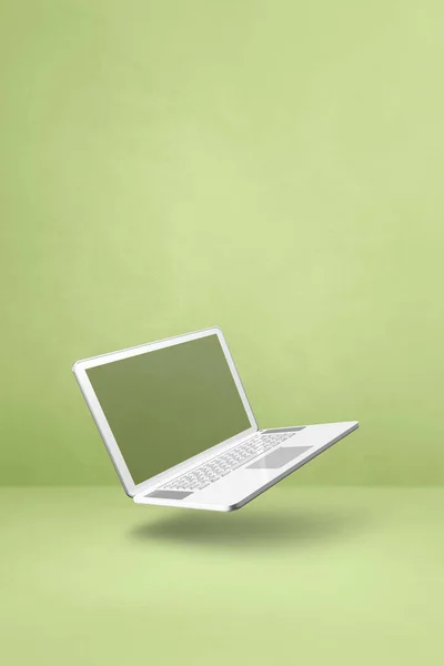 Czysty Laptop Unoszący Się Zielonym Tle Pojedyncza Ilustracja Wzór Pionowy — Zdjęcie stockowe