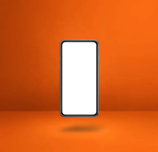 Leere Smartphones Schweben Über Einem Orangefarbenen Hintergrund Isolierte Illustration Quadratische — Stockfoto